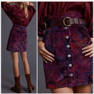 Pilcro Purple Floral Mini Skirt with Button Detail